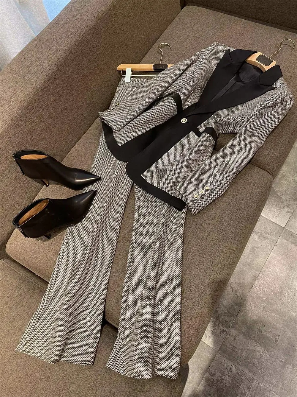 HIGH STREET Newest Fashion 2024 Designer Suit Set Women\'s  Printed Single Button Blazer Pants Suit 2pcs Korean