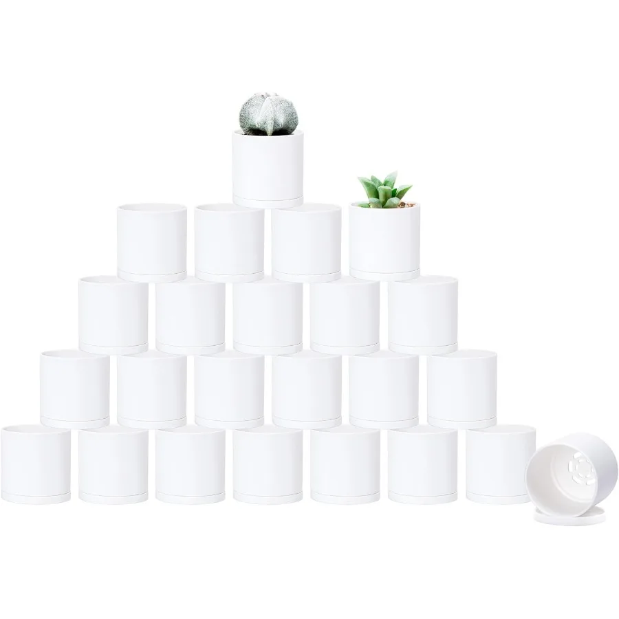 

24 упаковки 2-дюймовых мини-пластиковых горшков для растений, небольшие садовые горшки для растений с дренажными отверстиями и блюдцами белого цвета 74ZA6