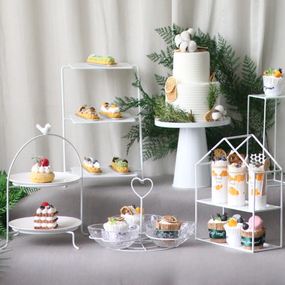 Mori wedding white dessert table display rack cold meal tea break dessert cake rack set birthday cake tray set table.