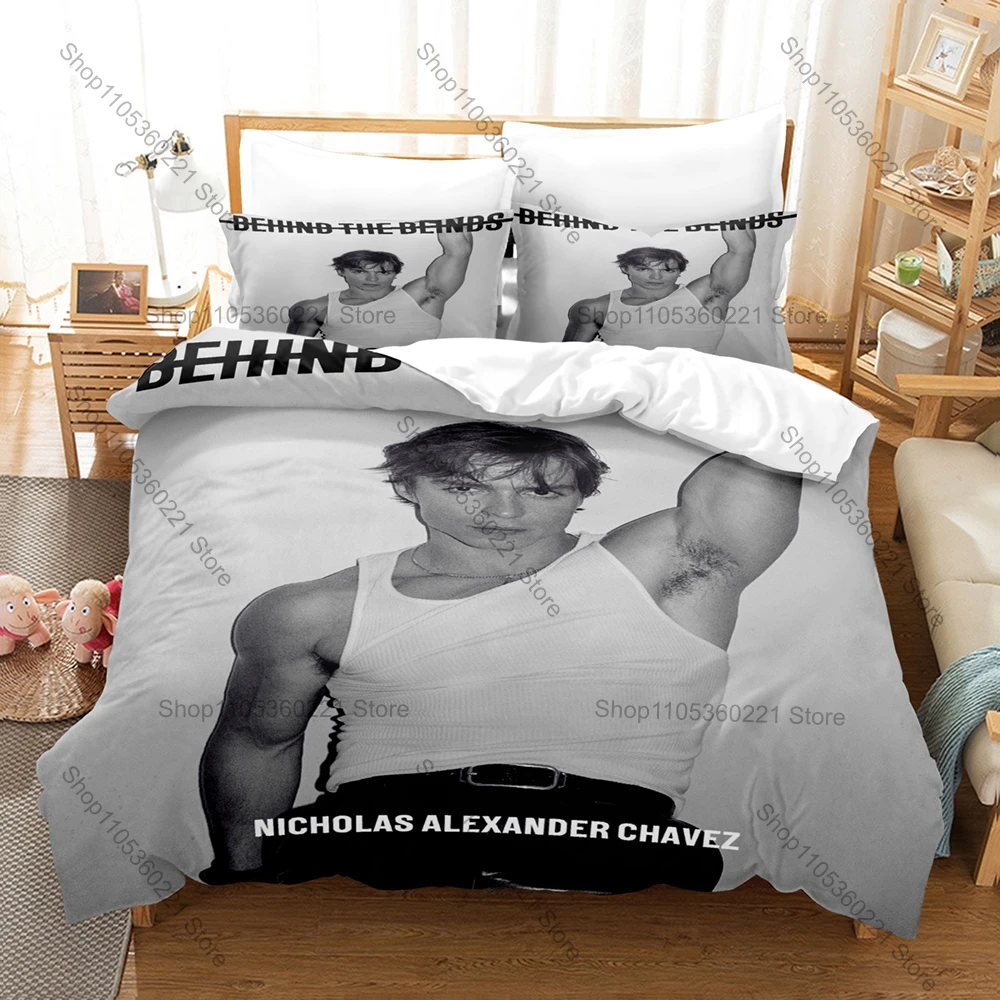 Cool Popular Actor Nicholas Chavez Duvet Cover + 2 Pillowcases, Stylish Character Design Bedding Set All Season Use for Teen Adu