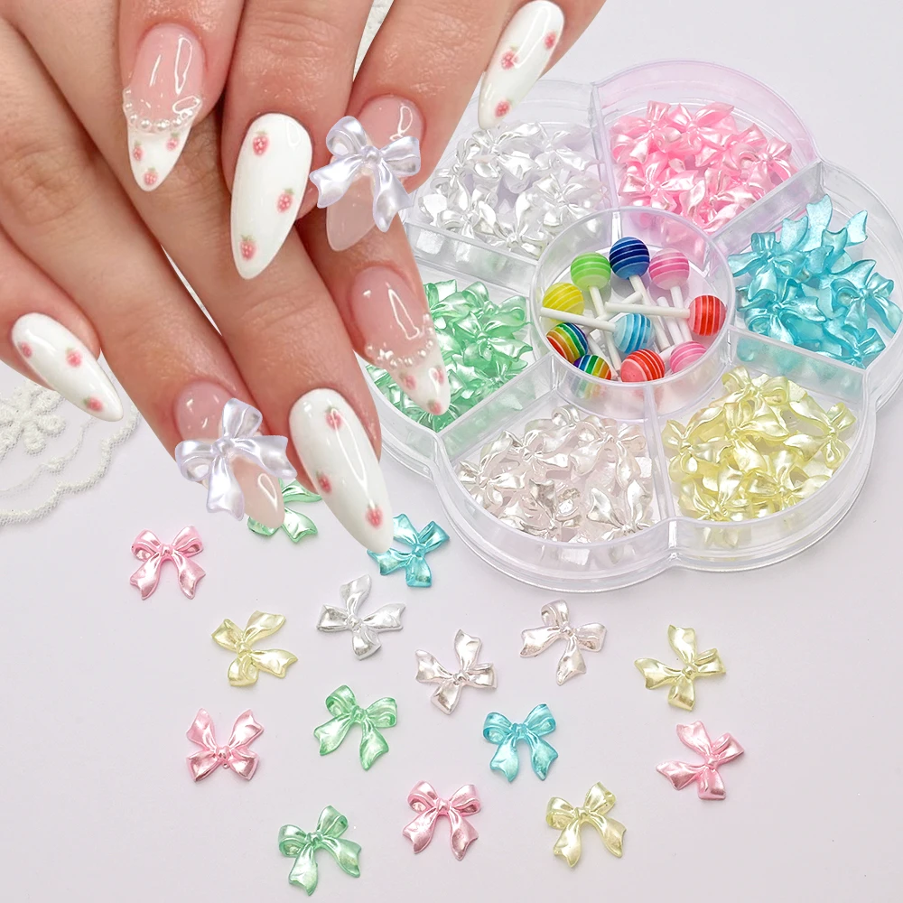 1 caja de abalorios para uñas con lazo de resina 3D/cinta, lazo Kawaii, piruleta, decoraciones artísticas para uñas, manualidades DIY, funda para teléfono, accesorios de manicura * &