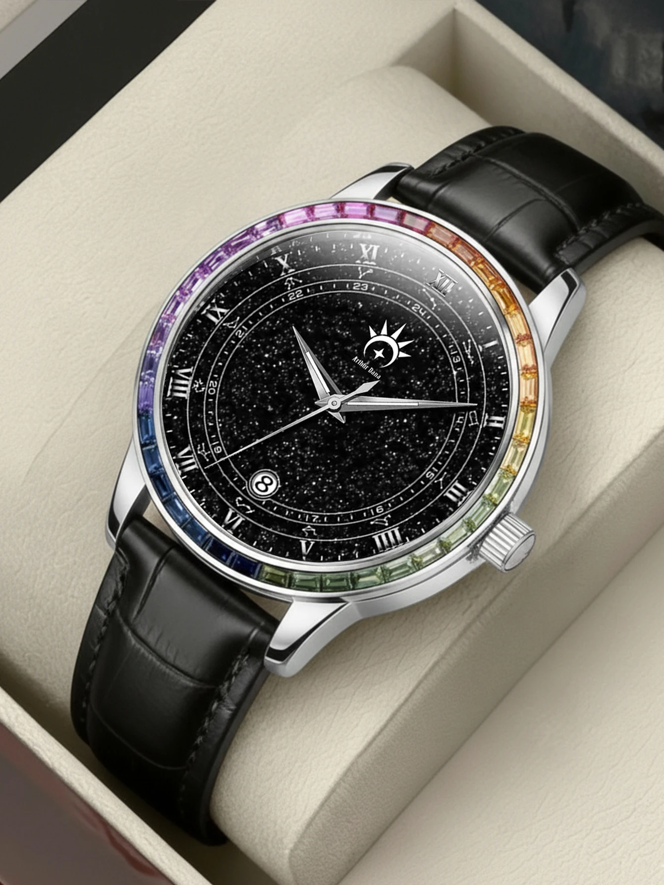 

Men's Fashion Casual Watch Waterproof Date Quartz Watch Roman Starry Sky Dial/IPG Case/Leather Reloj hombre de gama alt