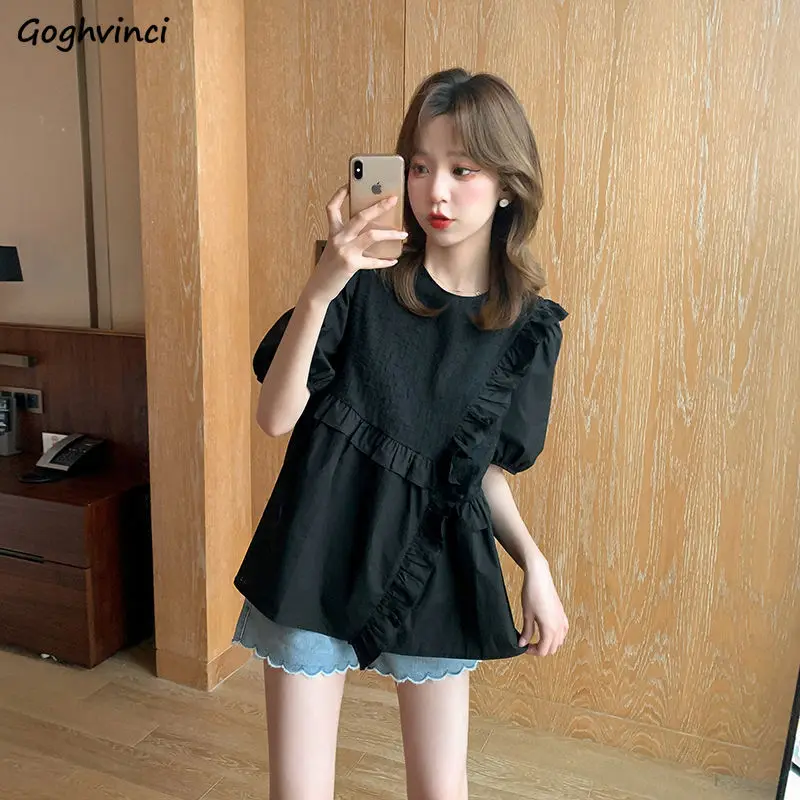 Blouses Women Ruffles Irregular Retro French Style Elegant Sweet Girlish Aesthetic Mujer Young Fashion Summer Blusas Tender New