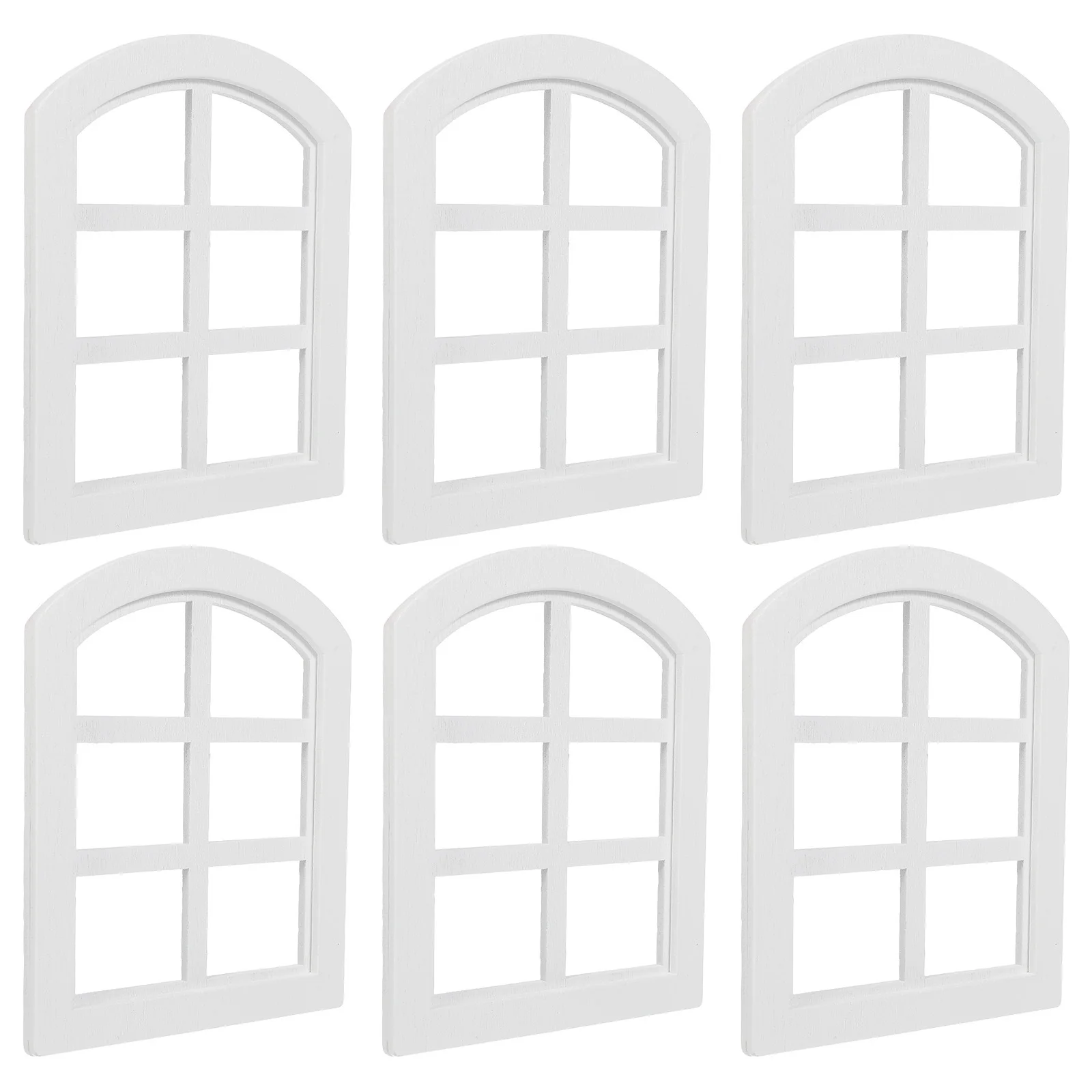 Molduras de janela de madeira em miniatura, 6 peças, móveis para casa de bonecas, escala 1:12, janela pequena, artesanato diy, acessórios para casa pequena