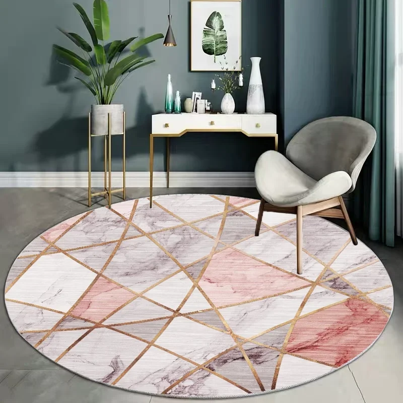 ~O~Light Luxury Round Floor Mat for Living Room – Soft Furry Plush Bedroom Bedside Carpet, Modern Minimalist Alfombra Redonda
