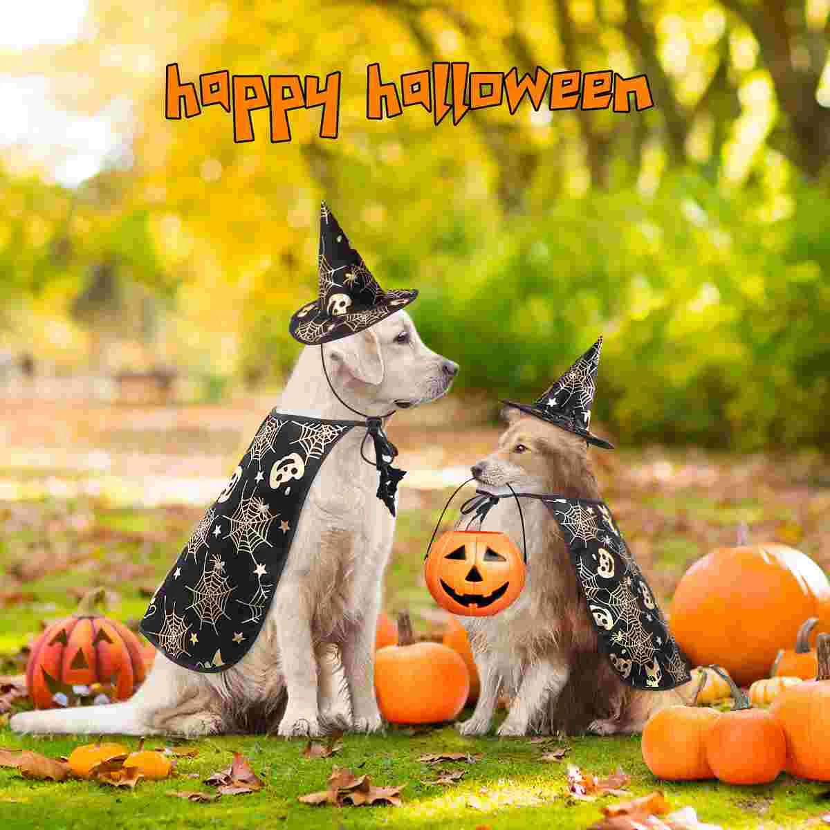 Puppy Outfits Pet Dog Halloween Cape and Hat Set Show Performance Clothing Costumes