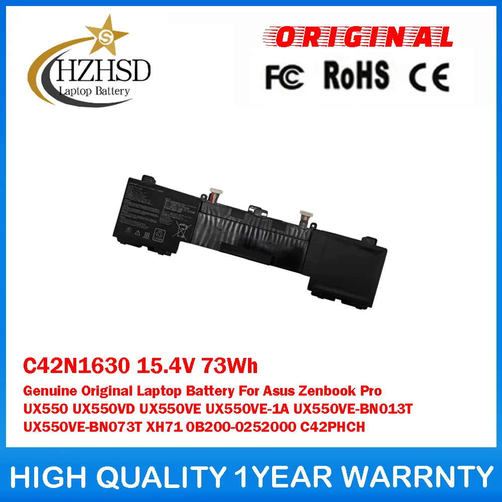 

C42N1630 15.4V 73Wh Genuine Original Laptop Battery For Asus Zenbook Pro UX550 UX550VD UX550VE UX550VE-1A UX550VE-BN013T C42PHCH