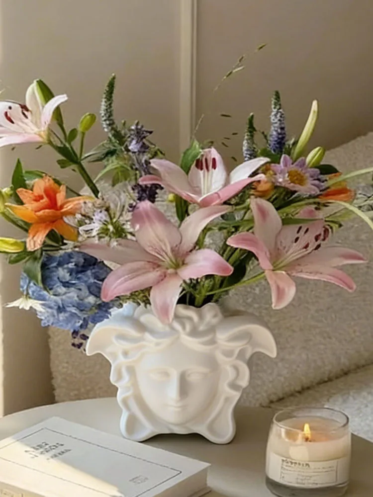 Griechischer Blumentopf im Gesichtsdesign für Trockenblumen und Kunstblumen, Dekoration für Wohnzimmer, Schlafzimmer, Geschenk – Detail 8