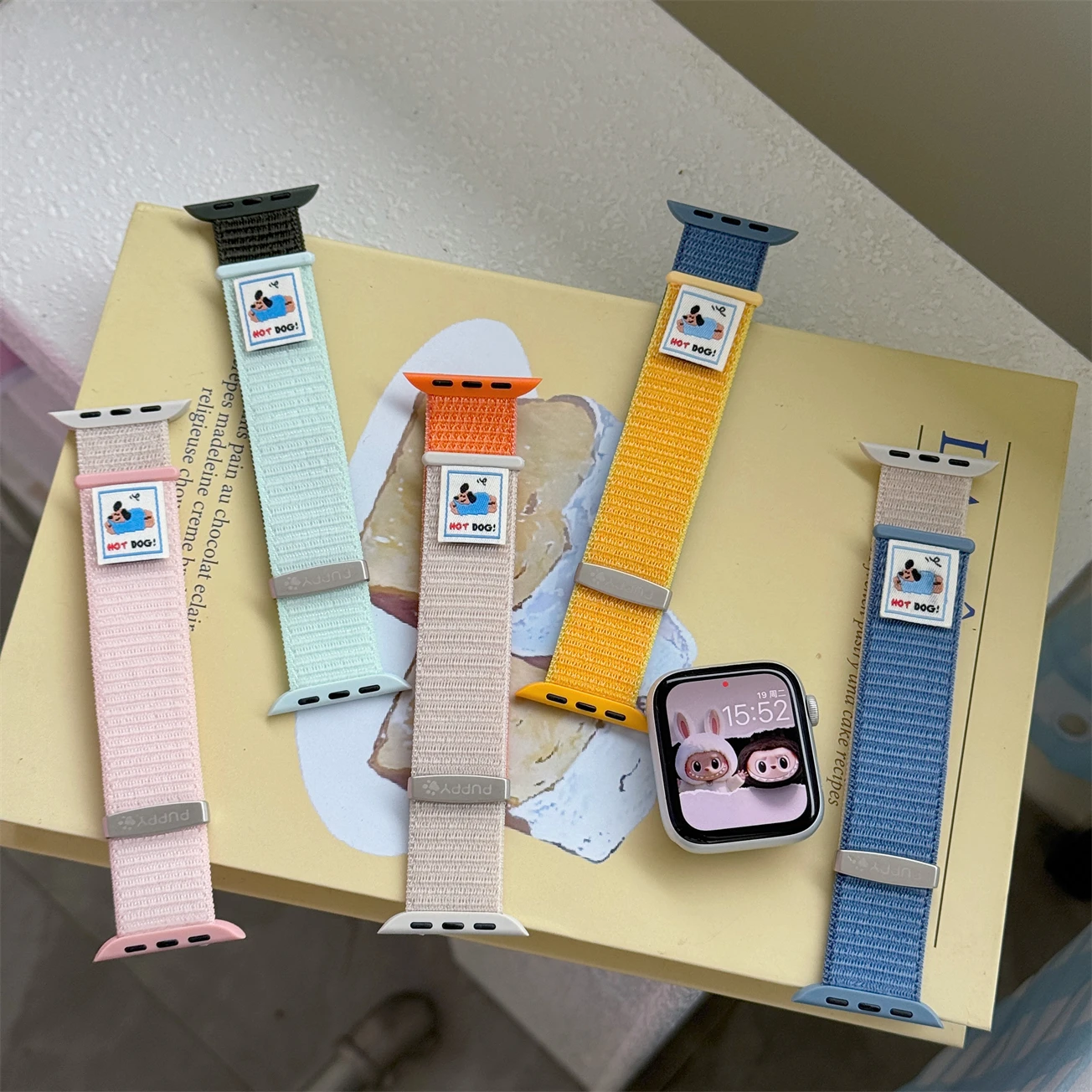 Pulseira de nylon monstro dopamina para iwatch 46mm 49 45mm 44 38 40mm, pulseira fofa ajustável para apple watch 11 10 9 8 7