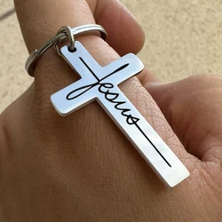 1PC Stainless Steel Keychain Cross Jesus Metal Pendant Faithful Christian Gift Christmas Birthday