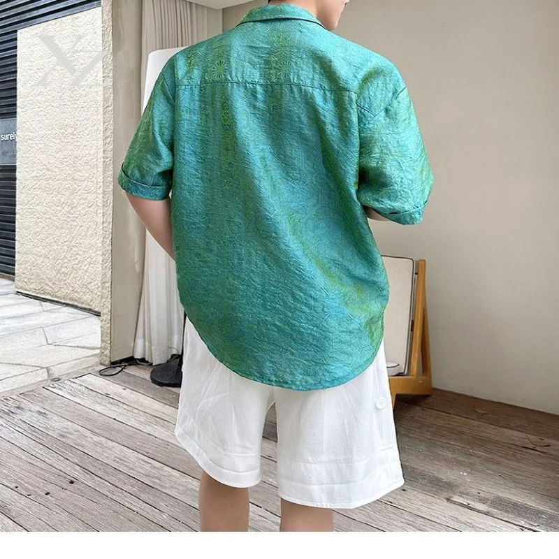 Opening Sale |Men's Breathable Gradient Cuban Collar Short Sleeve Shirt Casual Loose Fit Linen Texture Summer Beach Vacation Dai