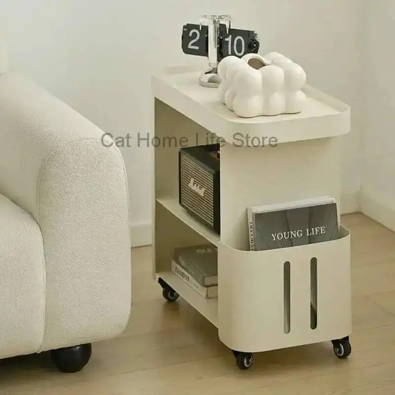 

Table, Creative Living Iron Room Sofa Side Side Cabinet Bedside Shelf, Movable Small Table Side Cabinet with Wheels