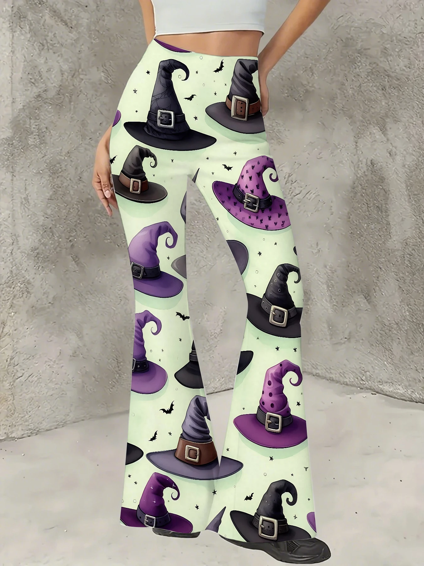 

Plus Size All-Over Print Flare Pants Women Stretchy High Waist Bell Bottom