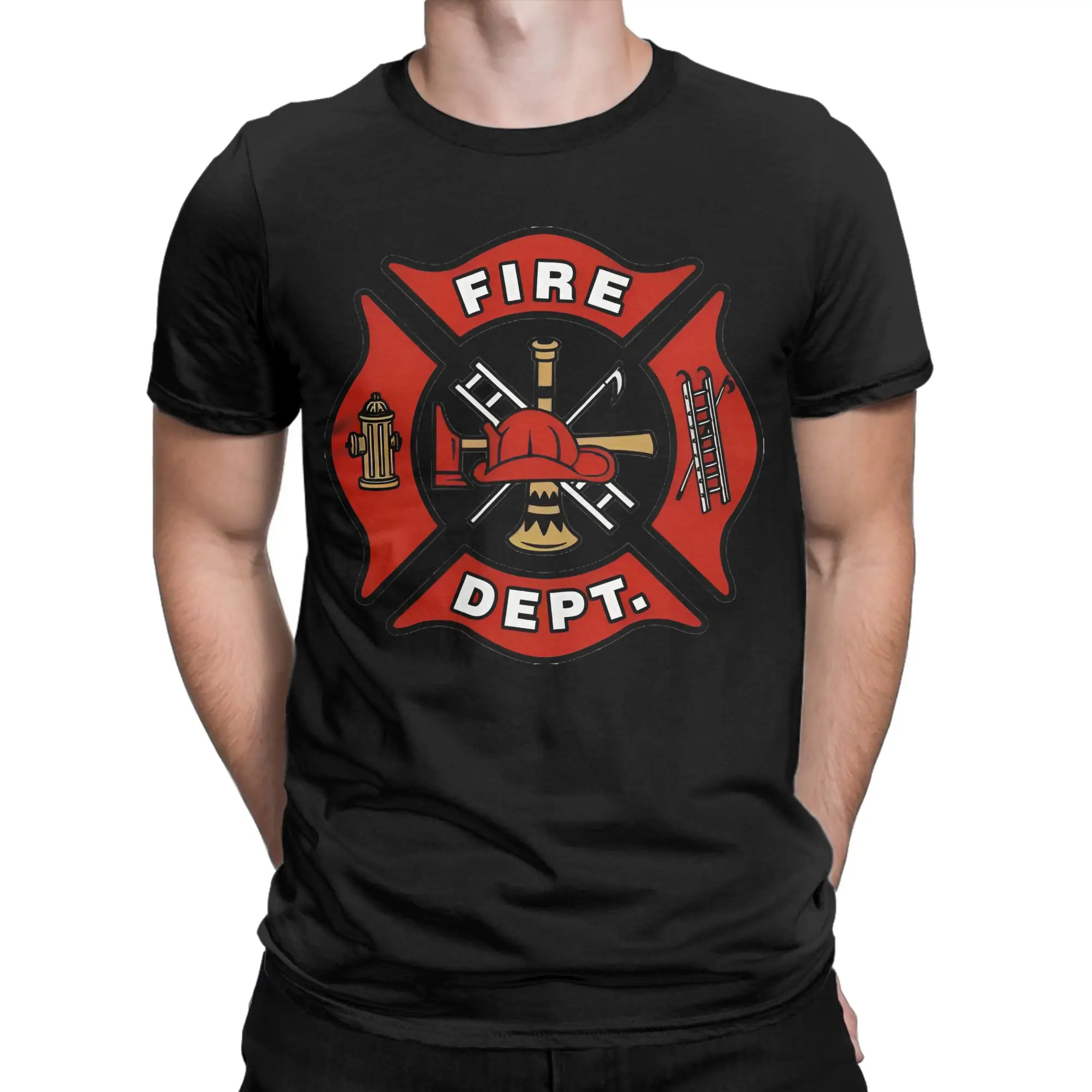 Firefighter Logo T-Shirts Men Women Fire Rescue Vintage 100% Cotton Tees Crewneck Short Sleeve T Shirts Graphic Printed Tops