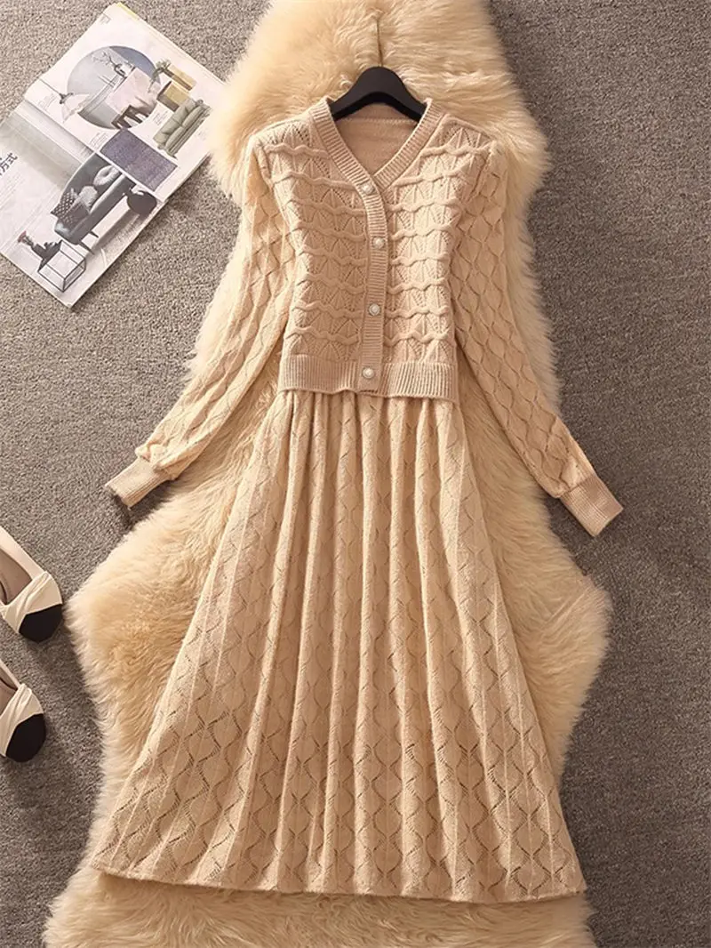 French Style Autumn And Winter Dress Women's New Style Light Luxury High-End Long Sleeves Slimming Base Kknit Dress A491 ﻿