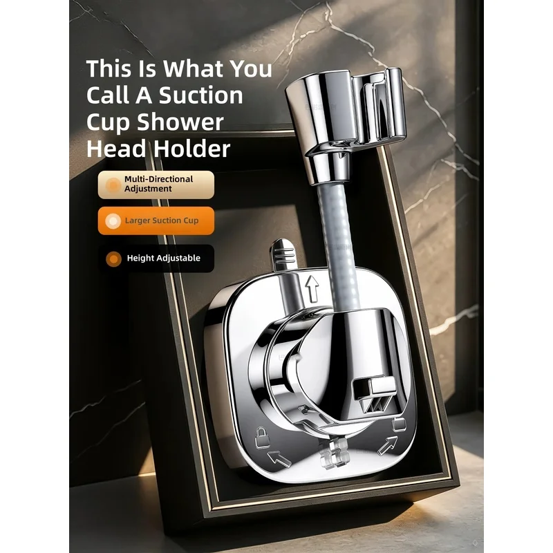 Showerhead holder—no drilling required, with a movable suction cup and omnidirectional adjustable nozzle mount; a no‑glue, no...