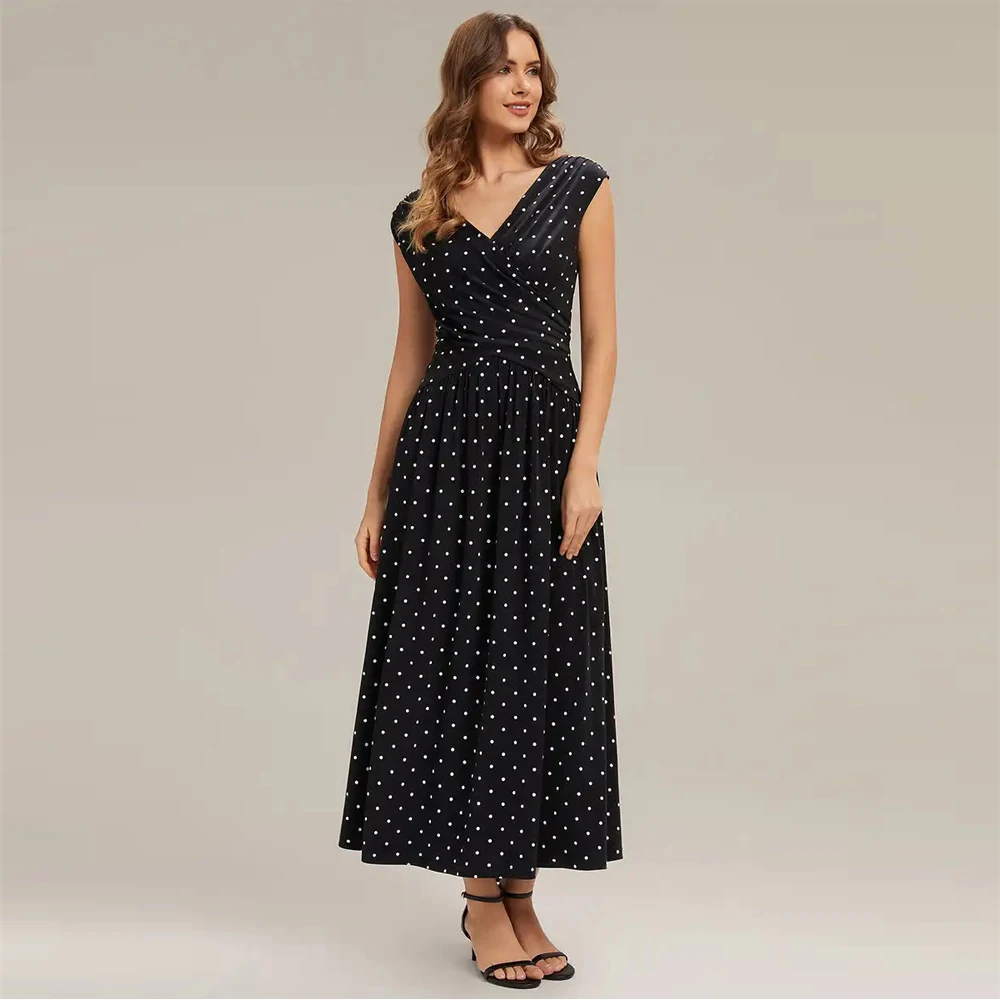 

BAZIIINGAAA Evening Dress Strapless V-Neck High Stretch Knit Sheath Silhouette Polka Dot Sheath Maxi Wedding Evening Dresses