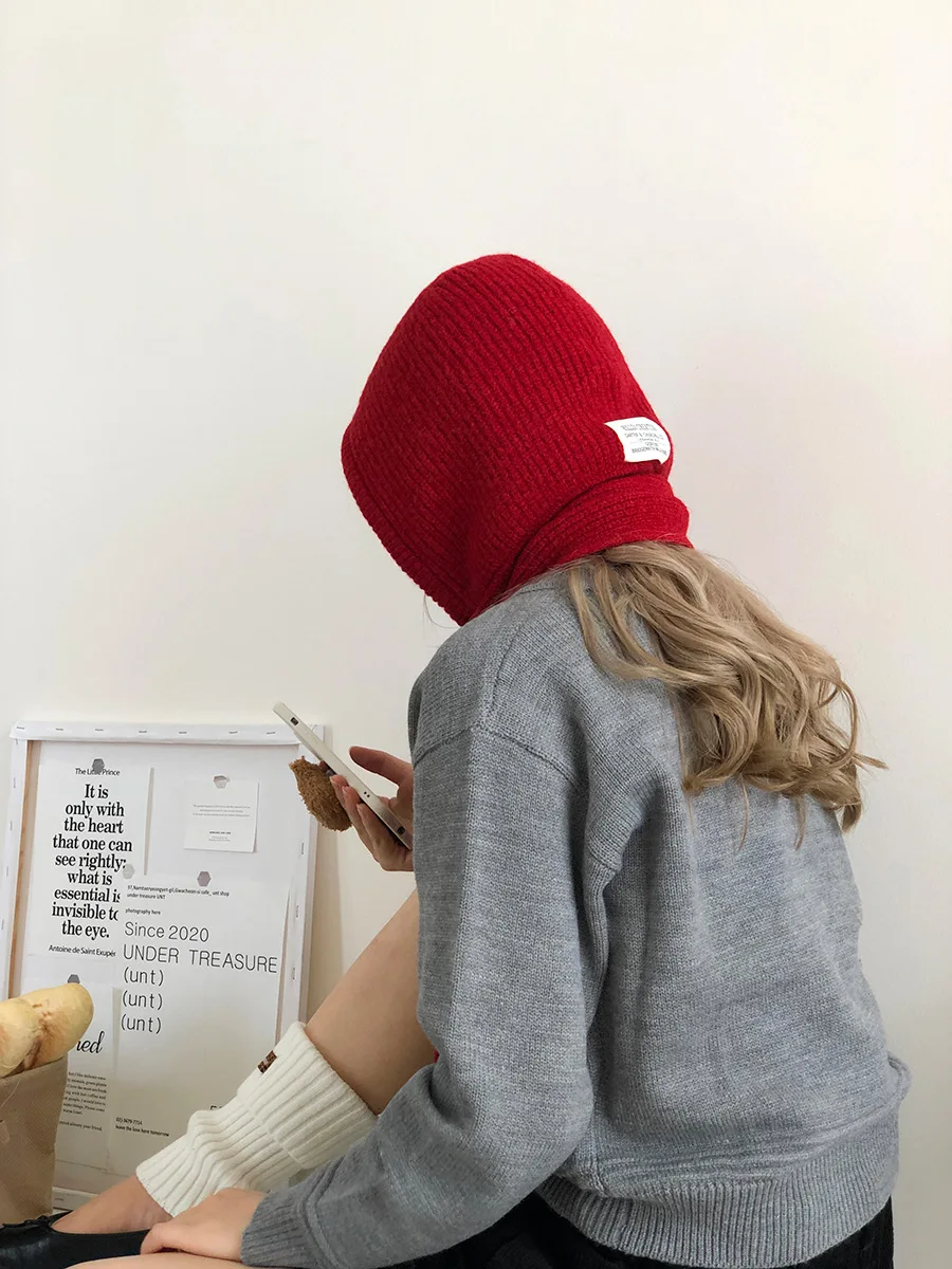 Gestrickte Mützen aus Wollmischung für Männer und Frauen, Sturmhaube, Winter, warm, Unisex, Kapuzenmütze, Halskragen, Schal, Mütze, Skimütze, kalte Hüte – Detail 5