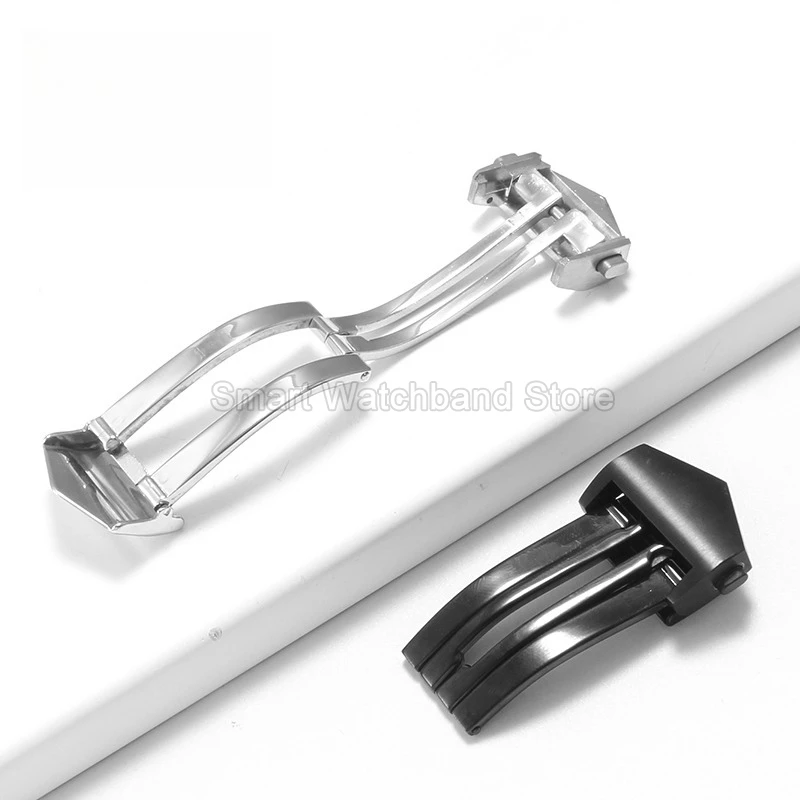 Sweat Resistant Fine Brushed 18mm Silver Black Steel Folding Clasp for TAG Aquaracer Heuer Monaco Watch Bracelet Accessories