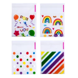 50pcs Self Sealing Cookie Bags for Packaging Rainbow Cellophane Treat Bags for Gift Giving Packaging Valentines Birthday Party