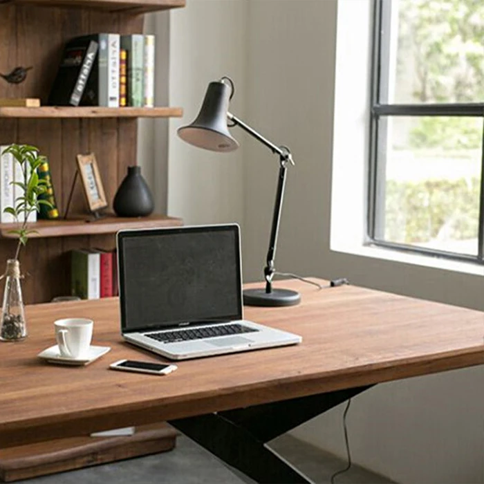 Table de conférence en bois massif nordique, moderne, simple, industriel, combinaison de table à manger et de chaise, petit appartement, table longue, bureau