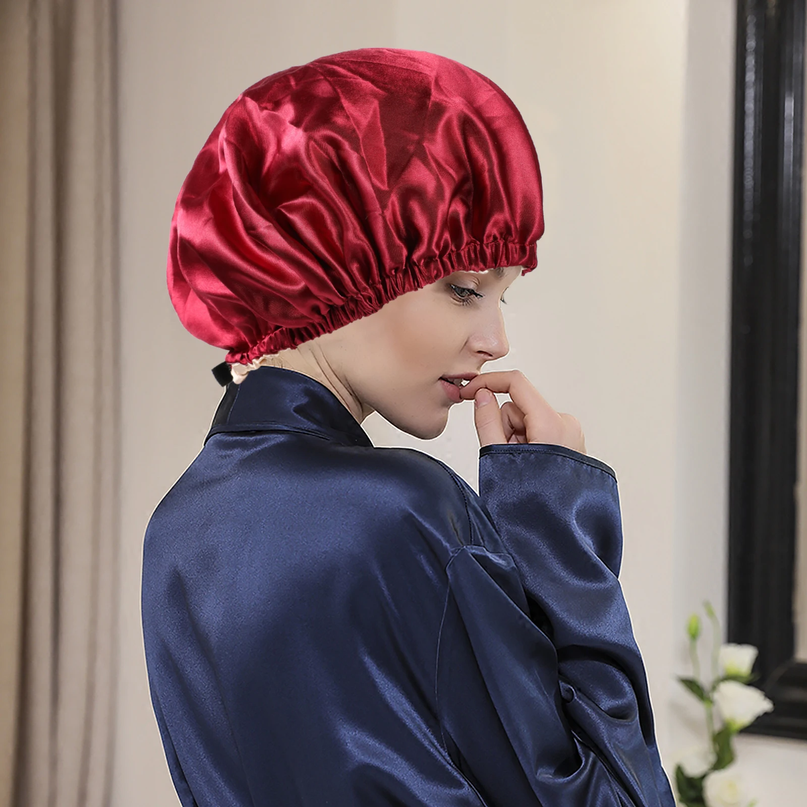 

Adjustable Satin Women's Silk Sleep Bonnet Sleeping Caps for Kappe Damen