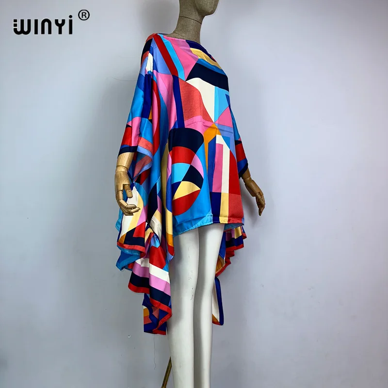 WINYI Women summer fashion Evening Party Beachwear Kuwait Bohemian Abaya kaftan Puff Sleeve sexy elegant beach cover up dress