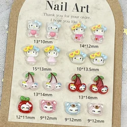 Kawaii Hello Kitty Ice Transparent Fine Shining Nail Art Cartoon 3D Cherry Hawaiian Dress Up Series Girl Cute Nail Accessories