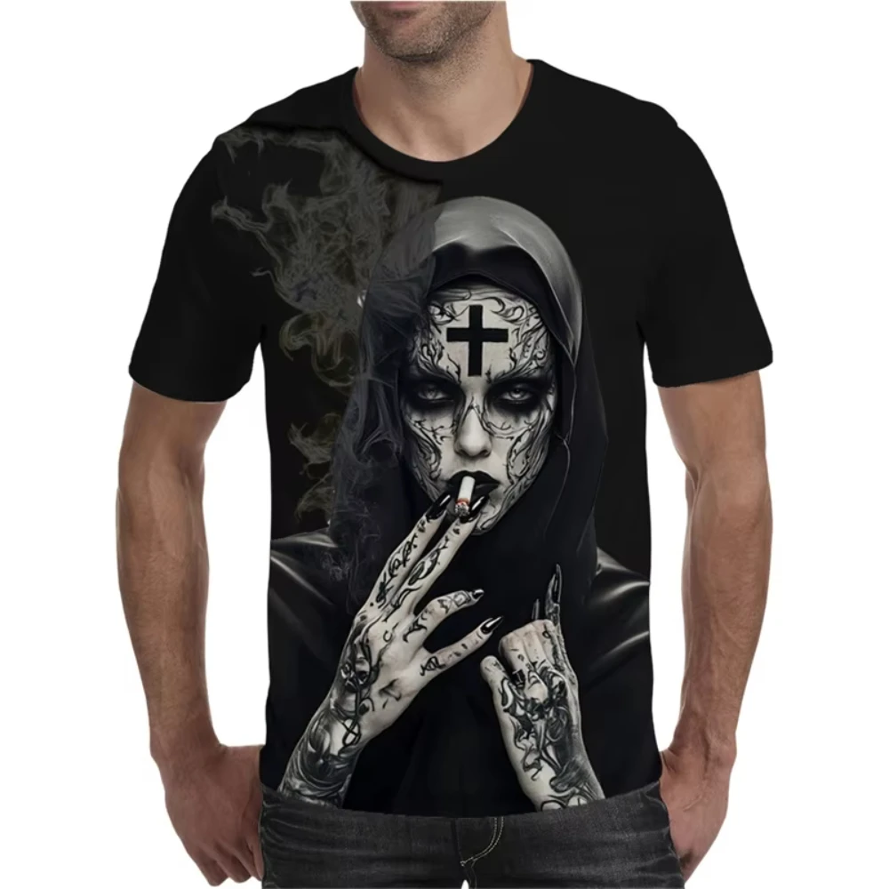 

Men's Nun Print T-shirt Street Wear With Hip-Hop 3D Print Fashionable Crew Neck Y2K T-shirt Soft And Comfortable Men's Clothing