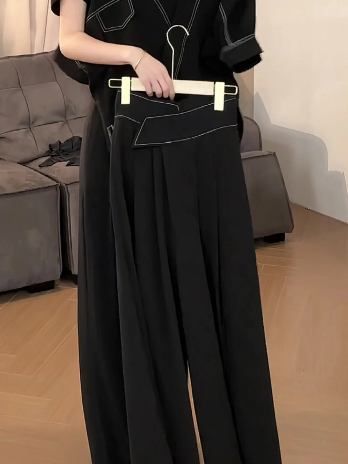 กางเกงขายาวทรงตรงเอวสูงแบบอสมมาตร สไตล์ลำลองสำหรับผู้หญิง เหมาะสำหรับใส่ทำงานหรือใส่เที่ยว  รุ่นใหม่  กางเกงเอวสูง