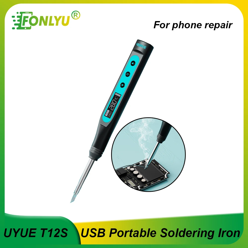 UYUE T12S Mini USB Portable Soldering Iron with T12 Tips for Phone Motherboard PCB Repair Welding Station Heat Pencil Tip Tools