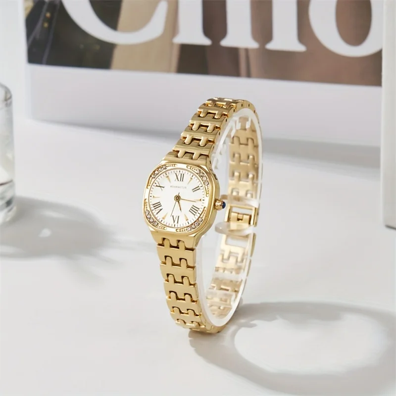 

Light luxury elegant fashionable square diamond inlaid small dial Roman numerals quartz waterproof women's watch temperament