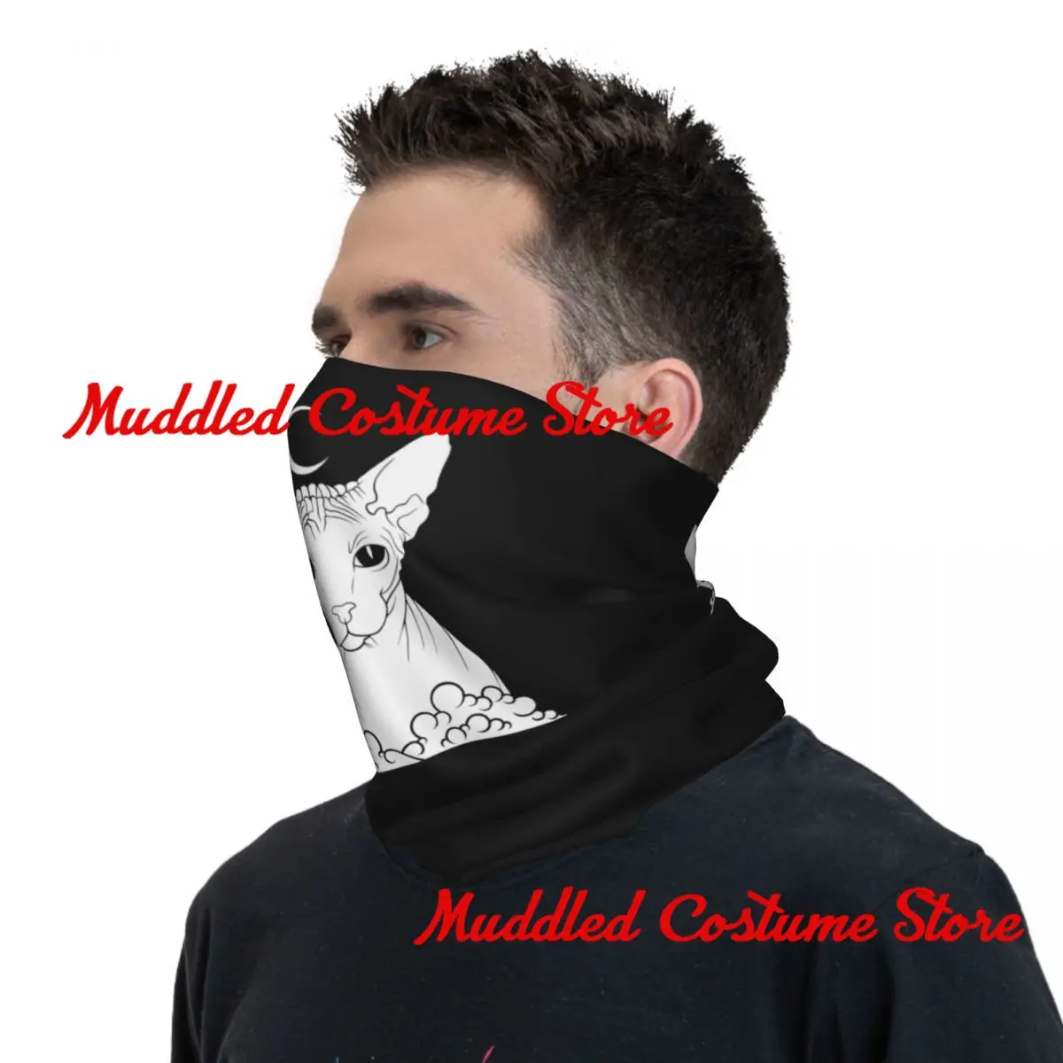 مخصص السحرية الأبيض أبو الهول القط الرقبة الجراب الرجال النساء الأشعة فوق البنفسجية الوجه درع الشتاء بدون شعر هريرة باندانا وشاح للتزلج #6