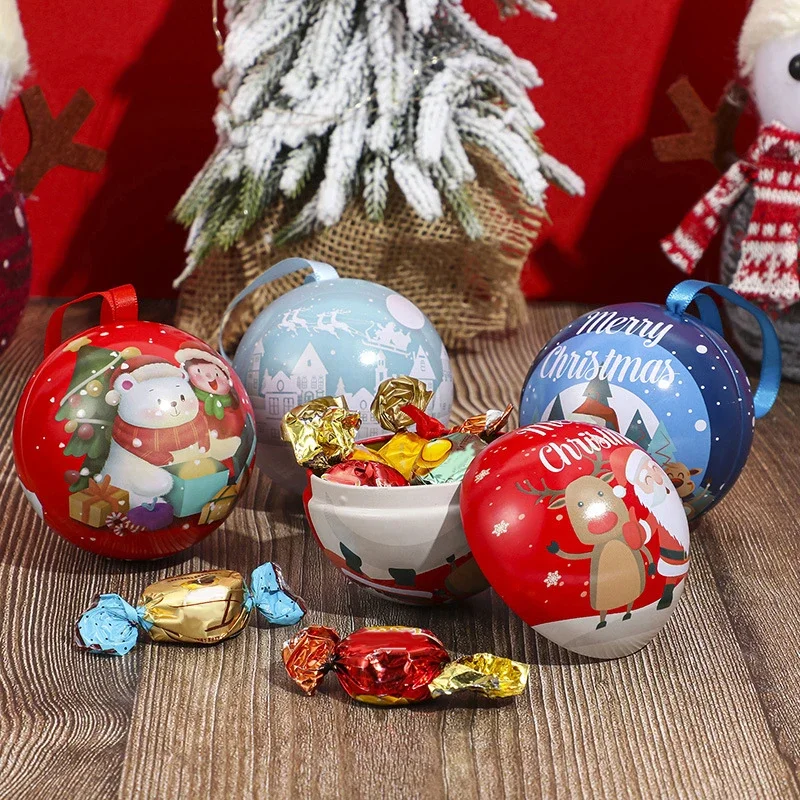 Mini Weihnachten Candy Box Zinn Ball Candy kann Geschenk verpackung Box Druck Ball Party Neujahr Box