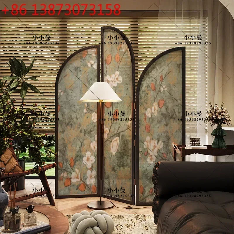 French retro mobile solid wood entrance, facing the middle antique furniture folding screen