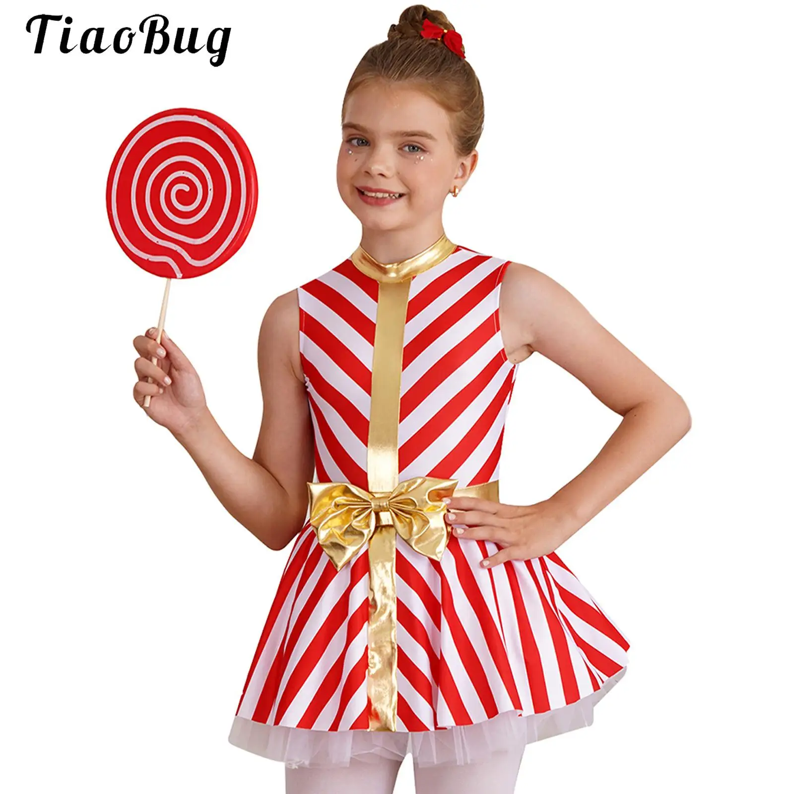 

Candy Cane Striped Girls Christmas Dress Sequins Ballet Tutu Dance Dress Bowknot Mesh Skirt Leotards Figure Skating Dancewear