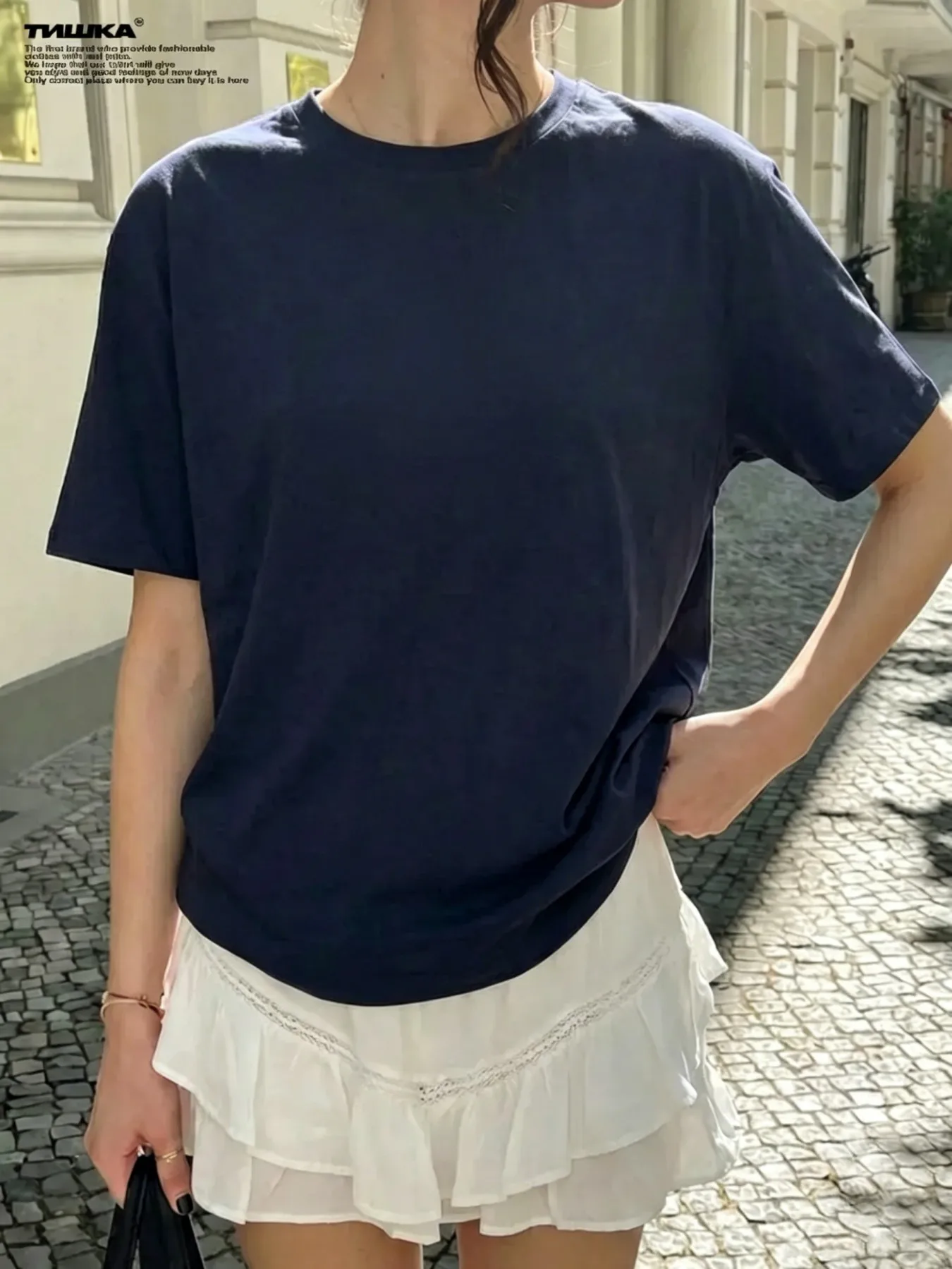 Solid Color Family Women T-Shirt Casual Y2K Short Sleeves All-Match Cotton T Shirt Oversized Summer Street Snap Streetwear