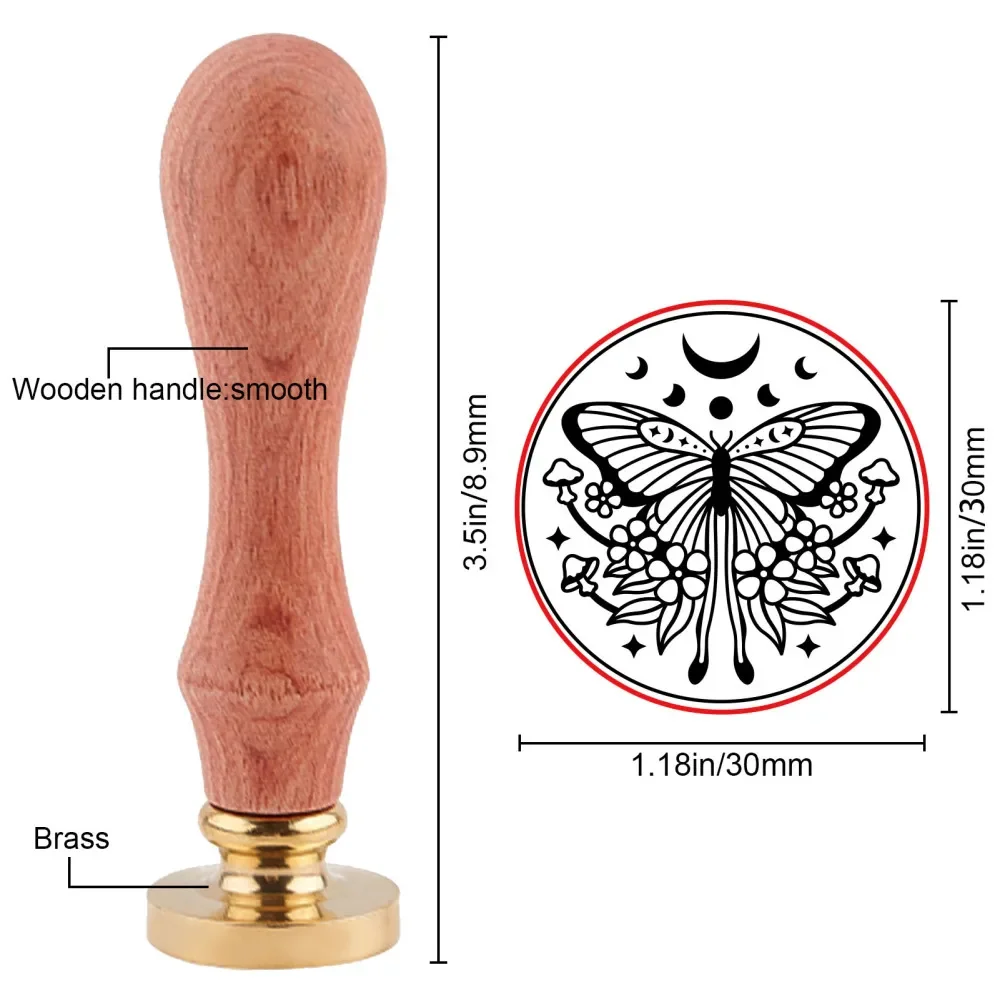 1PC Butterfly Wax Seal Stamp Kit 30mm Wax Sealing Stamp Removable Retro Brass Head Stamp with Wooden Handle for Wedding Envelope