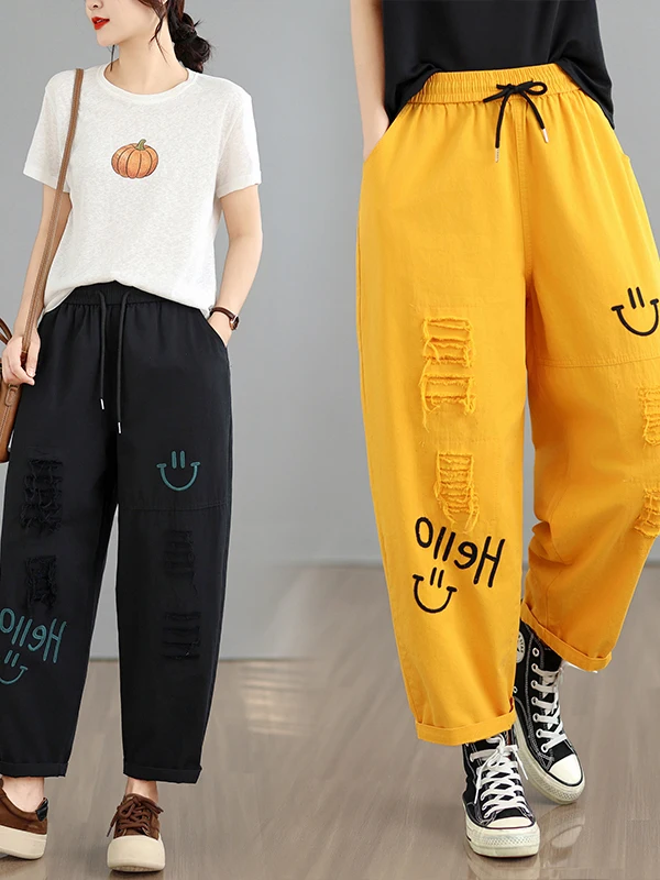 

Slimming High Waist Thin Denim Jeans Women's Loose Harajuku Style Casual Pants Cotton Polyester Blend No Stretch Elasticity