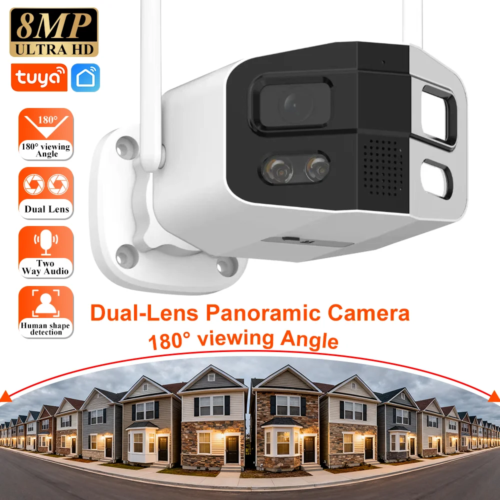 Tuya WIFI caméra panoramique étanchéité extérieure 180 degrés grand angle Vision nocturne Protection de sécurité détection humaine caméra IP
