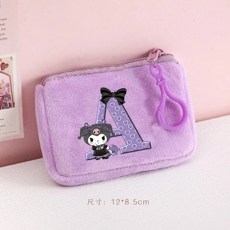 

Kuromi Plush Coin Purse Fun Cartoon Anime 26 Letter Pattern Mini Wallets Kawaii Earphone Bags Backpack Pendant Birthday Gift New