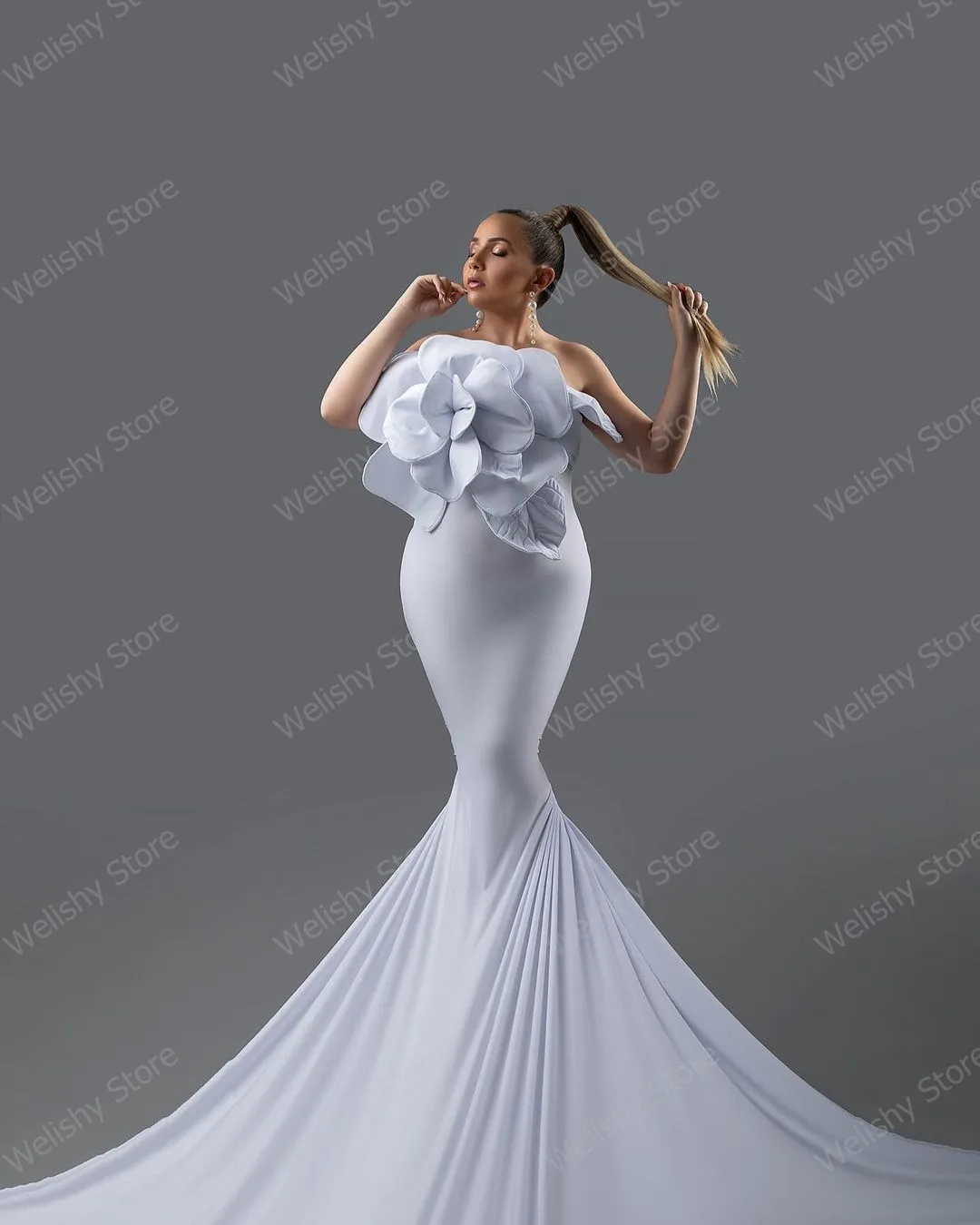 Designs Spandex Mermaid Maternity Dresses Unique Floral Decorate Pregnancy Gown Photography Women Robe Bridal Baby Shower Dress