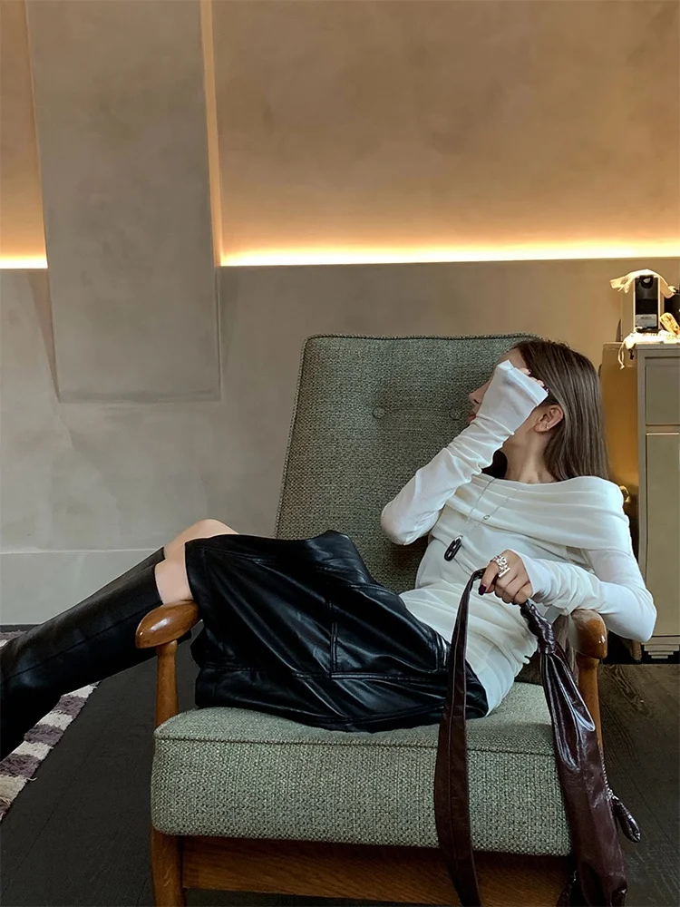 

MSKIN6 Ранняя осень, высокая шерсть, одно плечо, женская облегающая конструкция с обнаженными плечами, осенне-зимняя внутренняя одежда с амферой, трикотаж...