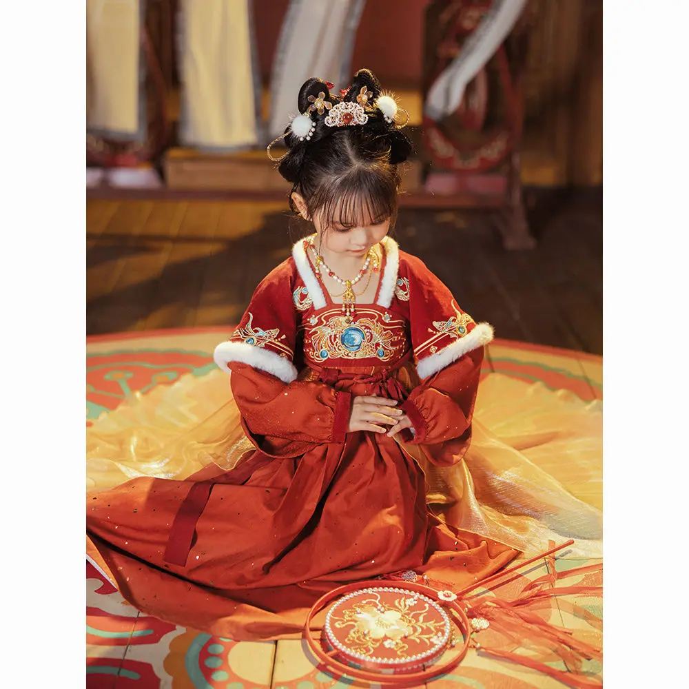 Da Qiao Cang Hai Zhi Guang Girls' National Style Hanfu Winter Ru Skirt with Cotton Thermal Insulation Dress Daily Hanfu