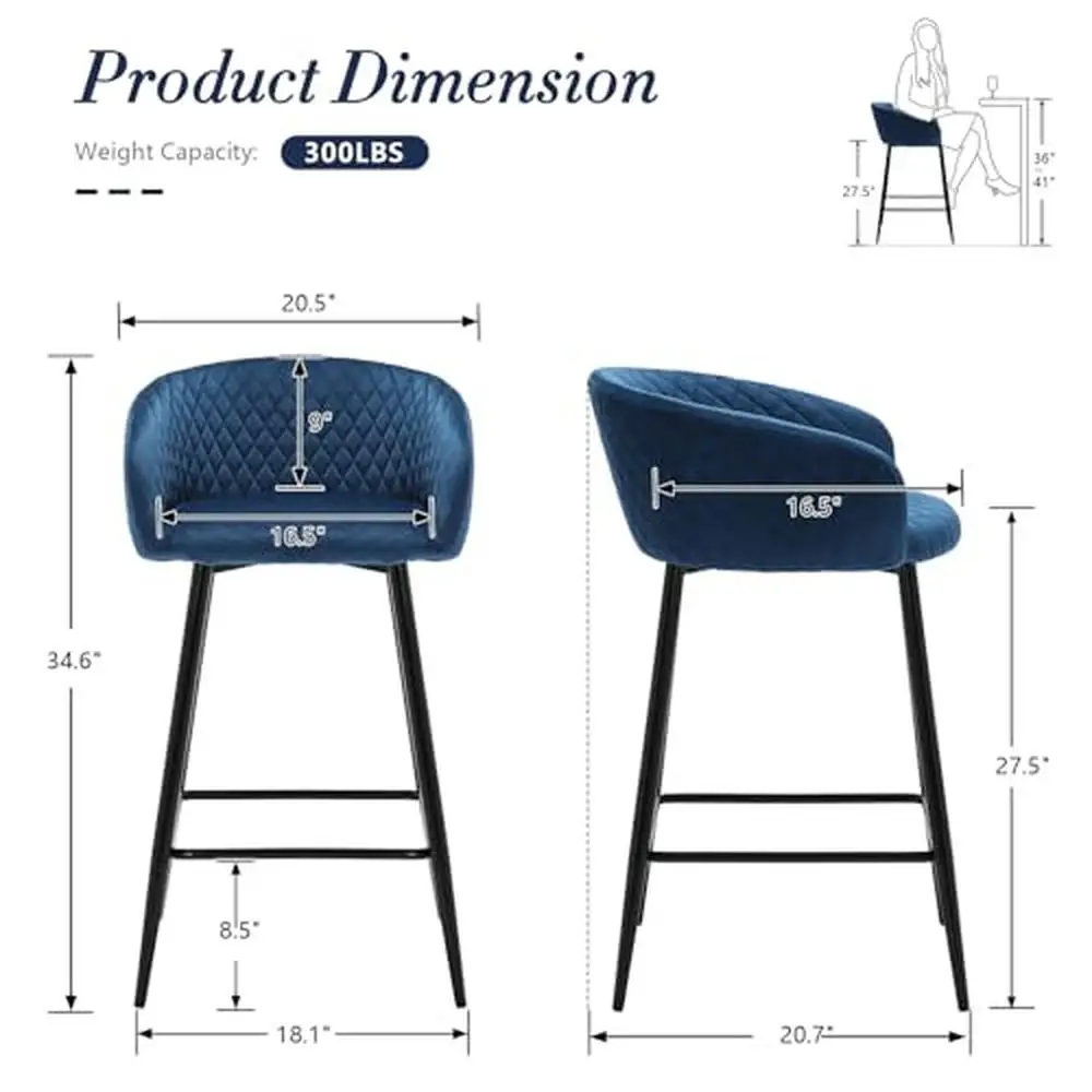 Modern Velvet Bar Stools Set of 3 U-Shaped Surrounding Design 26