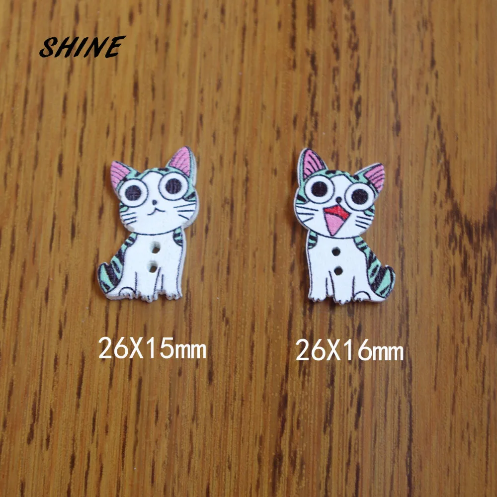 30PCs Wooden Sewing Buttons Scrapbooking Lovely Cat Two Holes Five Shapes Mixed Costura Botones Decorate bottoni botoes