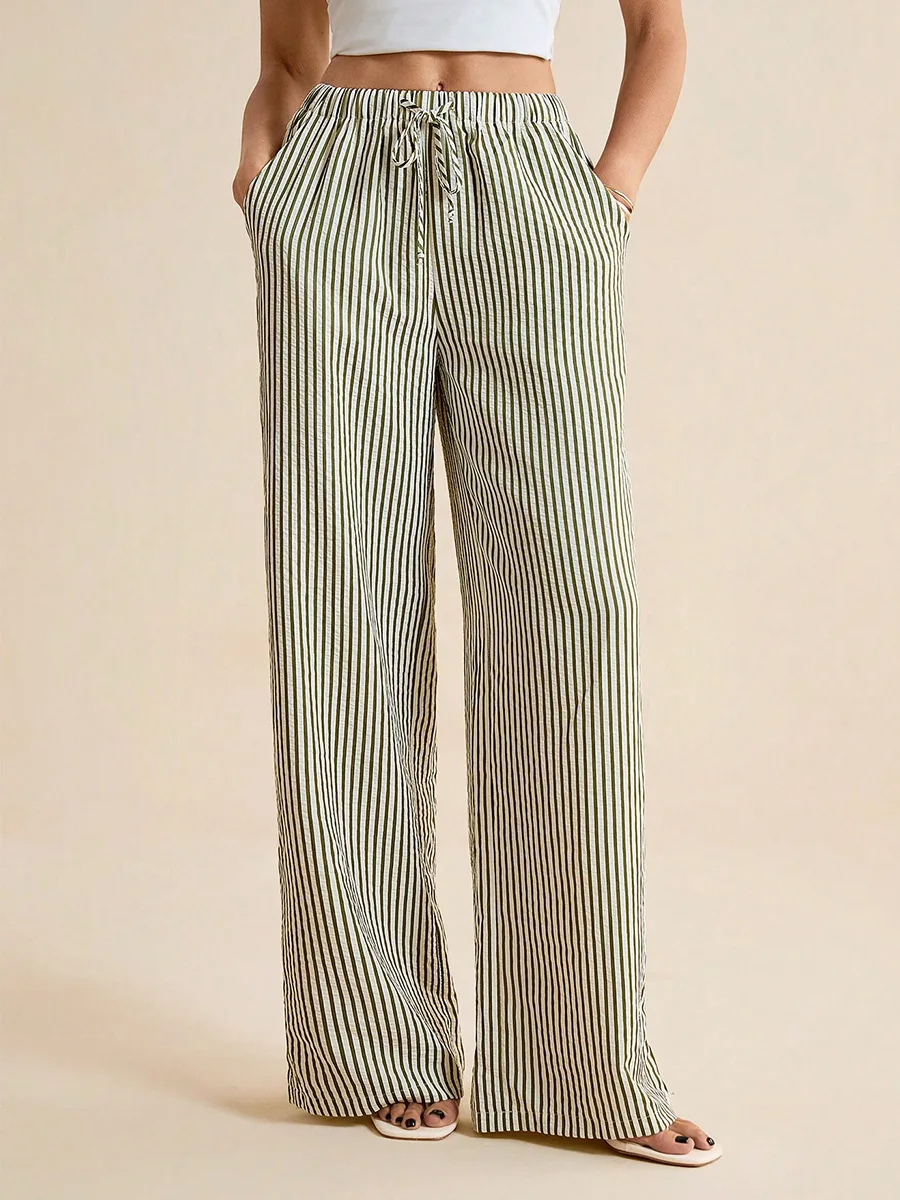 Women's striped wide-leg straight casual pants