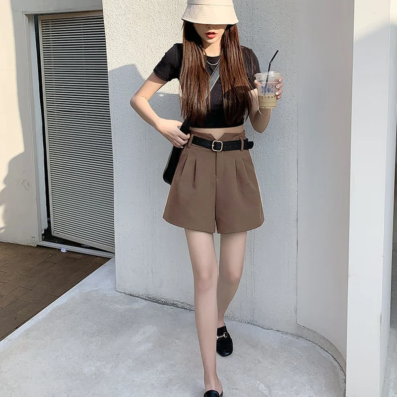 Pantaloncini Donna Estate Elegante Lady Office Gamba larga Impero Solido Stile coreano All-match Semplice quotidiano A-line Bottoms Ulzzang Mujer