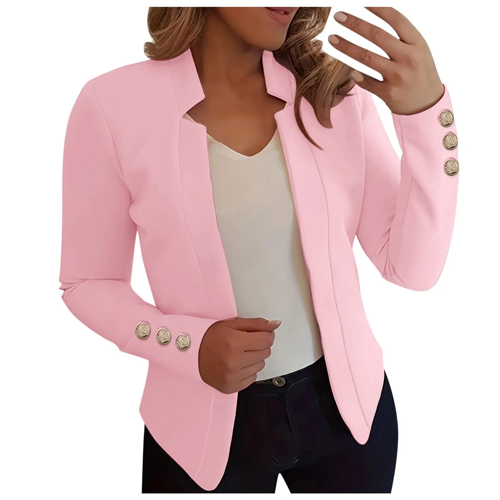 

Women Jacket Blazer Ladies Cardigan Thick No Button Long Sleeve Coat Open Front Casual Jacket Slim Fit Waist Office Outerwear