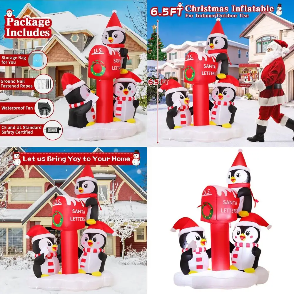 

6.5ft Outdoor Christmas Penguins & Santa Letter Box Inflatable Decorations with LED Lights